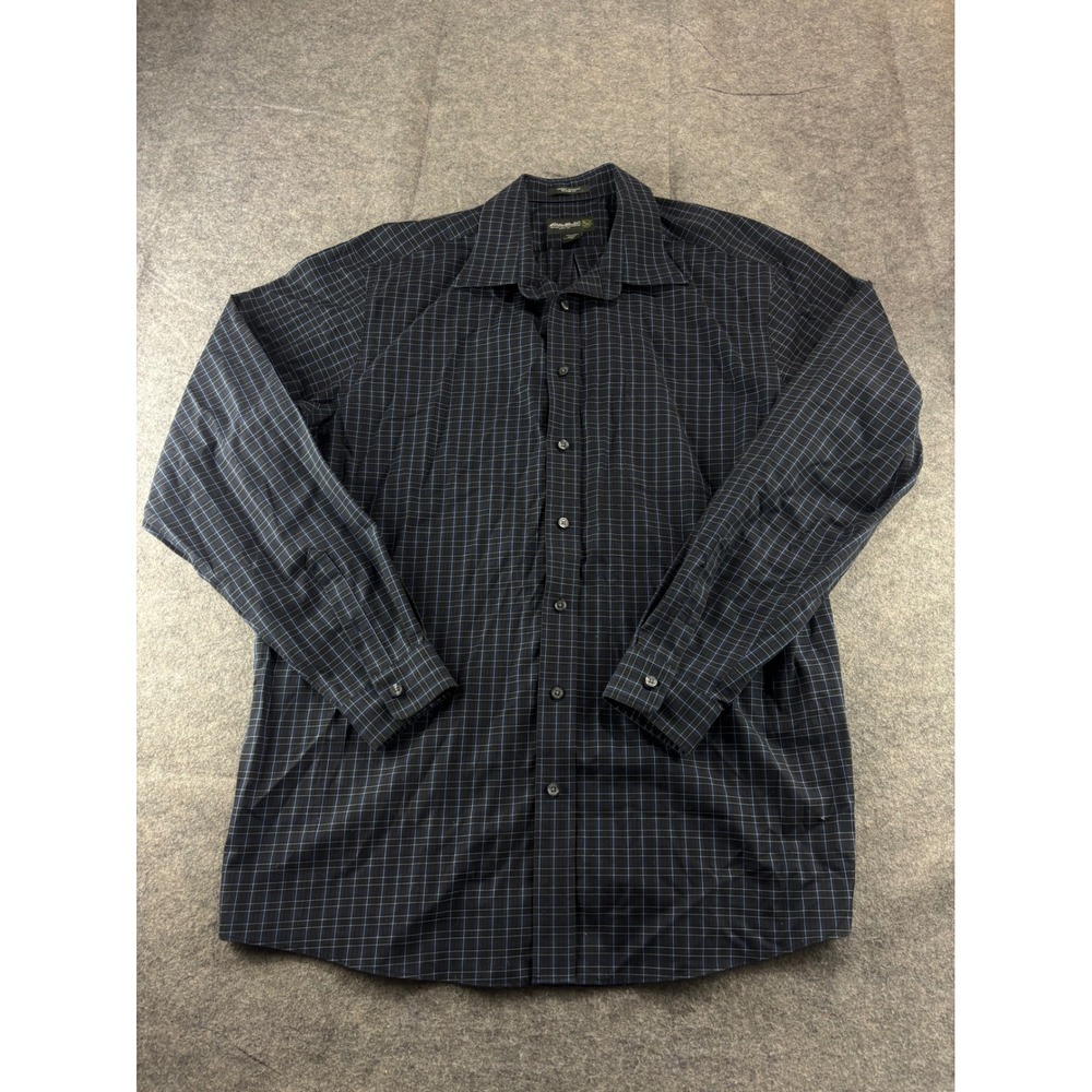 Eddie Bauer Mens XL Tall Blue Plaid Button Down Shirt Wrinkle Resistant Relaxed